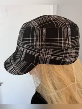 Classic Black Plaid Cadet Cap - Women